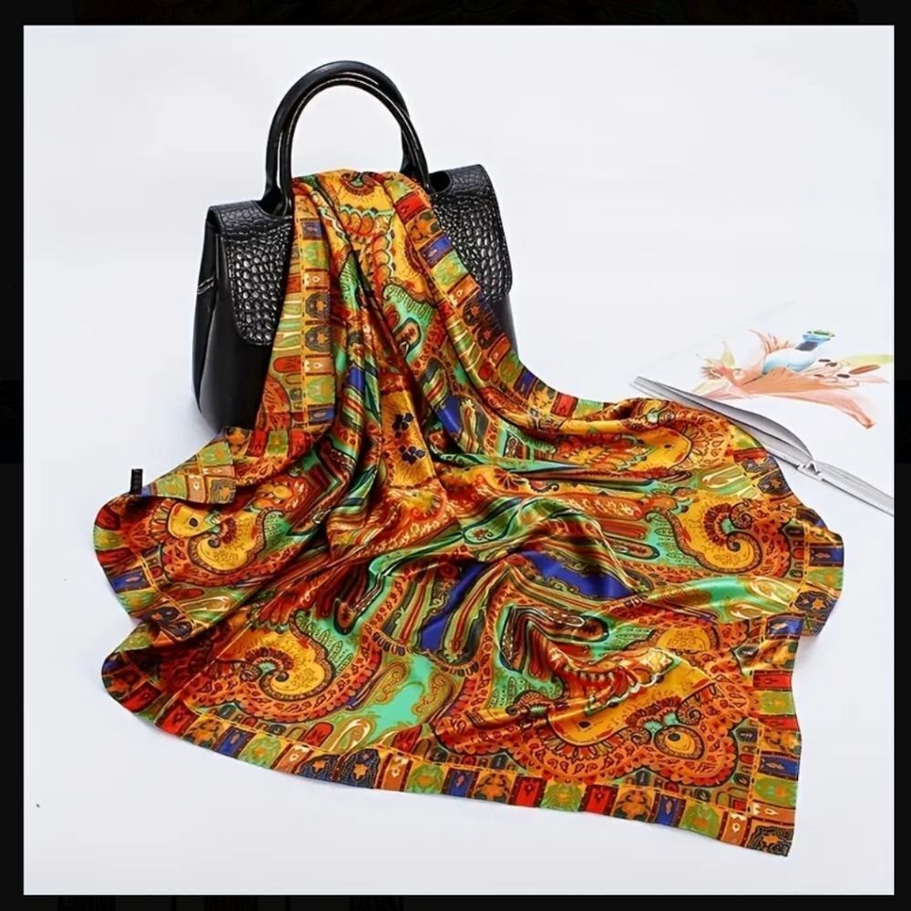 Golden green paisley scarf